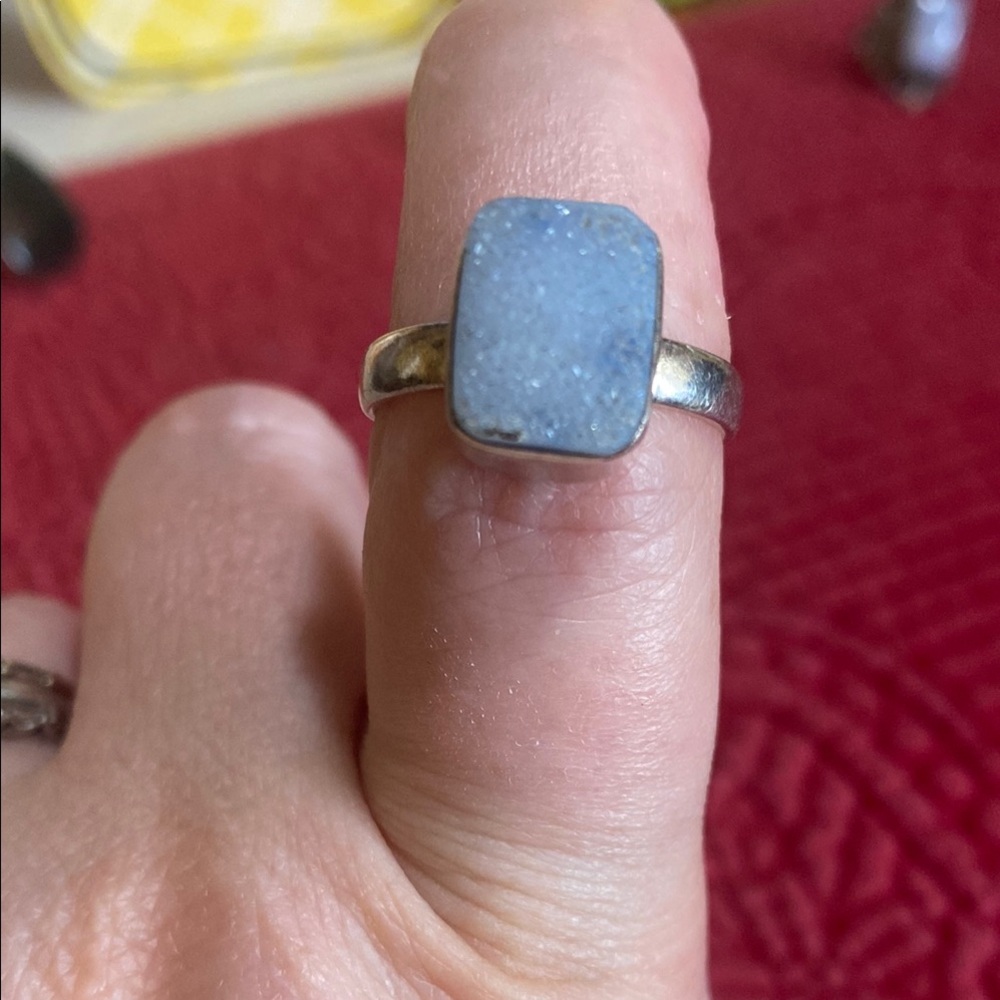 Silver Blue Druzy Stone Ring